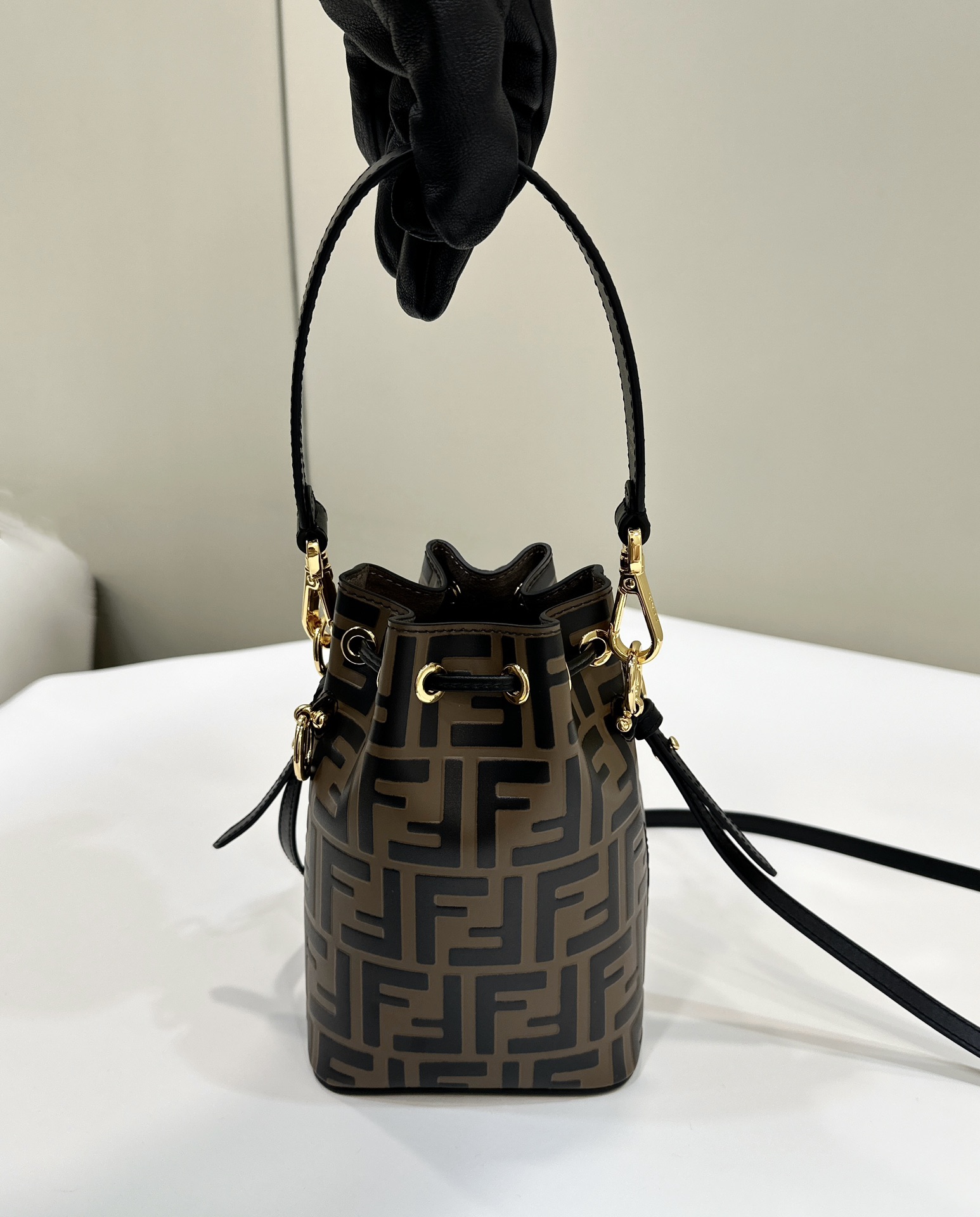 Fendi Mini Mon Tresor FF Leather Shoulder Bag Brown